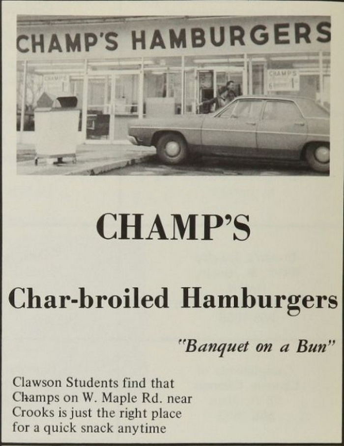 Champs Hamburgers - Vintage Yearbook Ad - 60S And 70S (newer photo)
